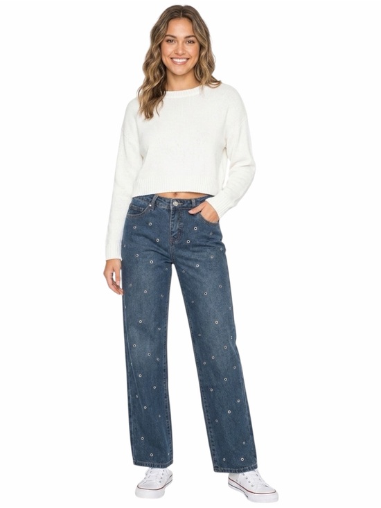 Cali1850 Denim - Cali1850 All Over Grommet Low Rise Straight Jeans - Medium Wash size 7/28